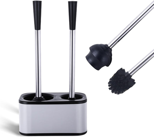 Stainless Steel Toilet Brush and Holder Set - Modern Toilet Brush and Plunger Set - Bathroom Essentials