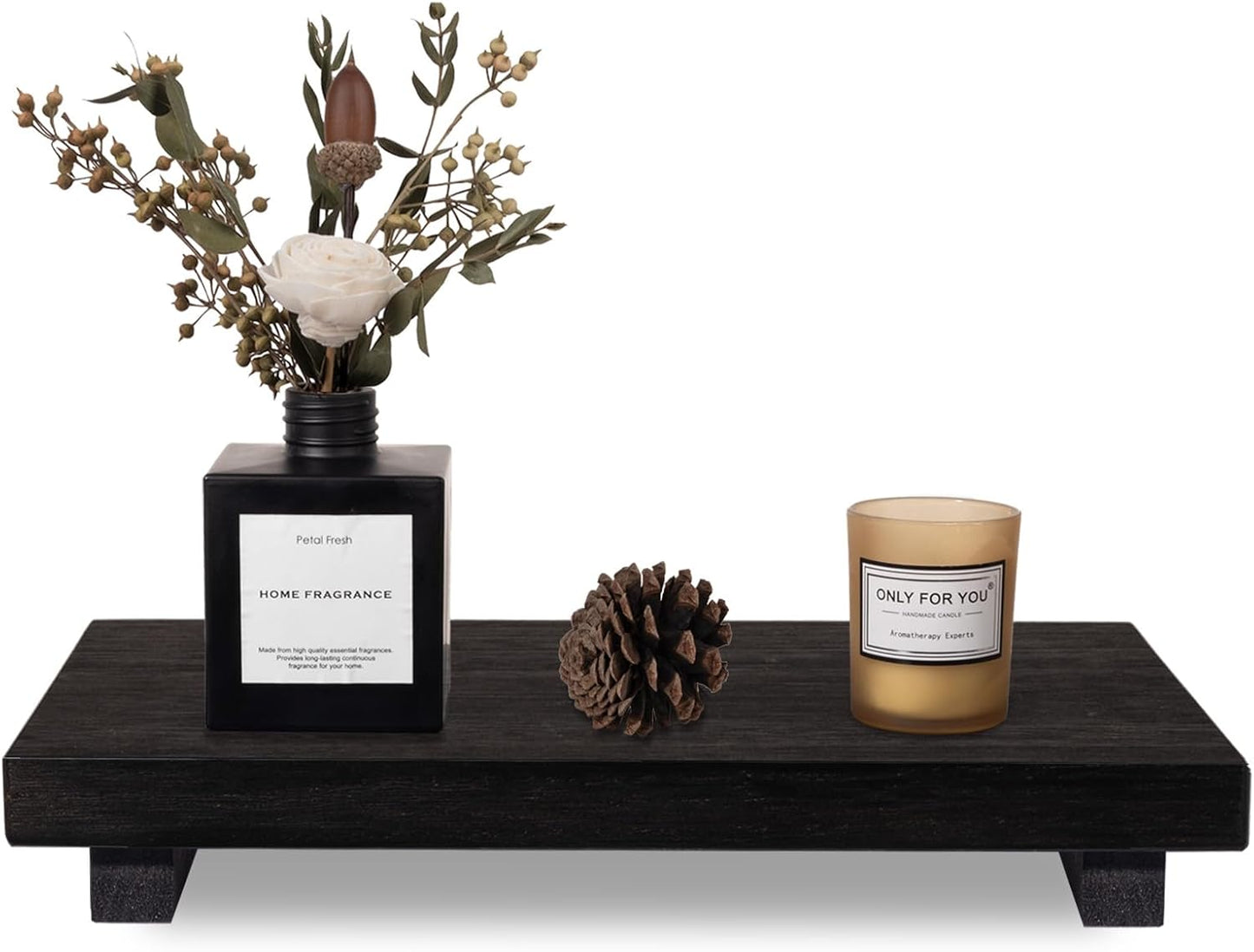 zoocatia Small Wood Tray Pedestal Stand Farmhouse Bathroom Decor Decorative Wooden Riser Kitchen Soap Dish Holder for Vanity, Counter, Sink, 9" x 5.9" - Black