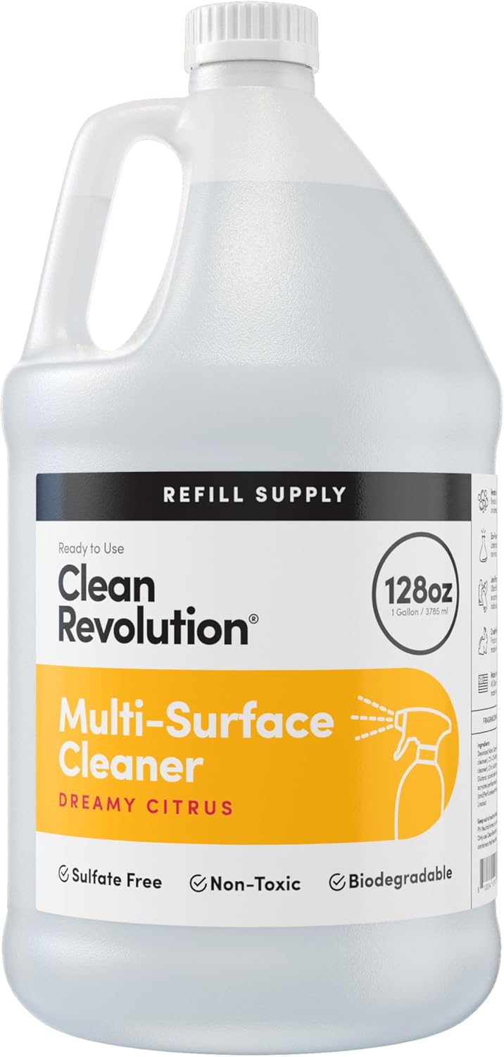 Clean Revolution Multi Surface Cleaner Refill Supply, Non-Toxic, Eco-Friendly & Plant-Based, Ready to Use, Lemon & Herbs, 128 Fl Oz (1 Gallon)