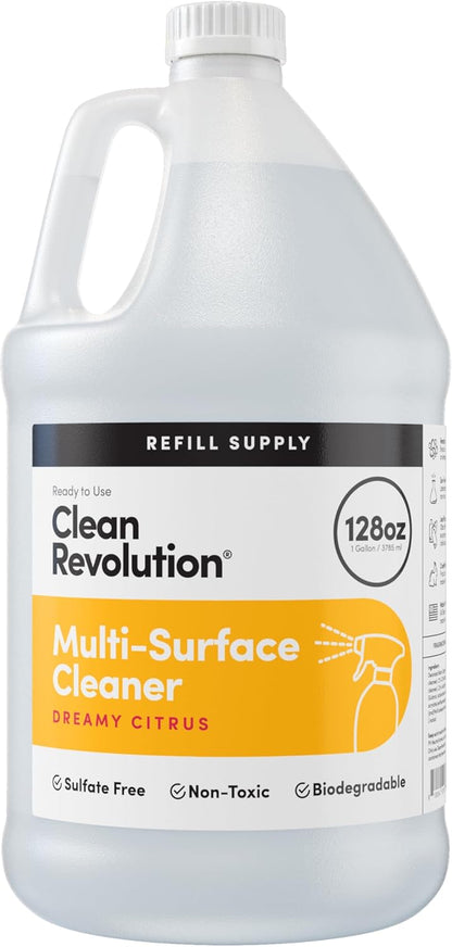 Clean Revolution Multi Surface Cleaner Refill Supply, Non-Toxic, Eco-Friendly & Plant-Based, Ready to Use, Lemon & Herbs, 128 Fl Oz (1 Gallon)