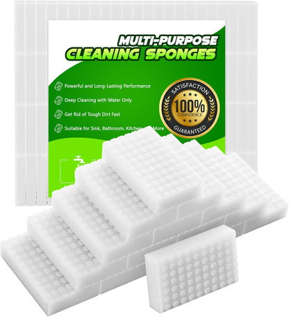 Sponge Eraser 50 Pack 2X Density and Long Lasting Melamine Sponges for Kitchen Bathroom Multi Surface Power Scrubber Foam Cleaning Pads - Bathtub, Floor, Baseboard, Bathroom, Wall Cleaner