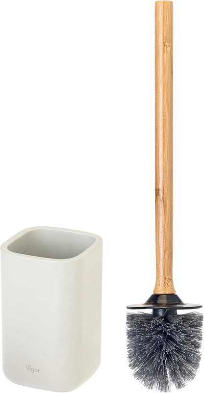 Vigar Zense Toilet Brush and Holder Set, Toilet Bowl Brush with Polyresin Stone Holder, Bathroom Sets for Bathroom Decor and Accessories, Terrazzo