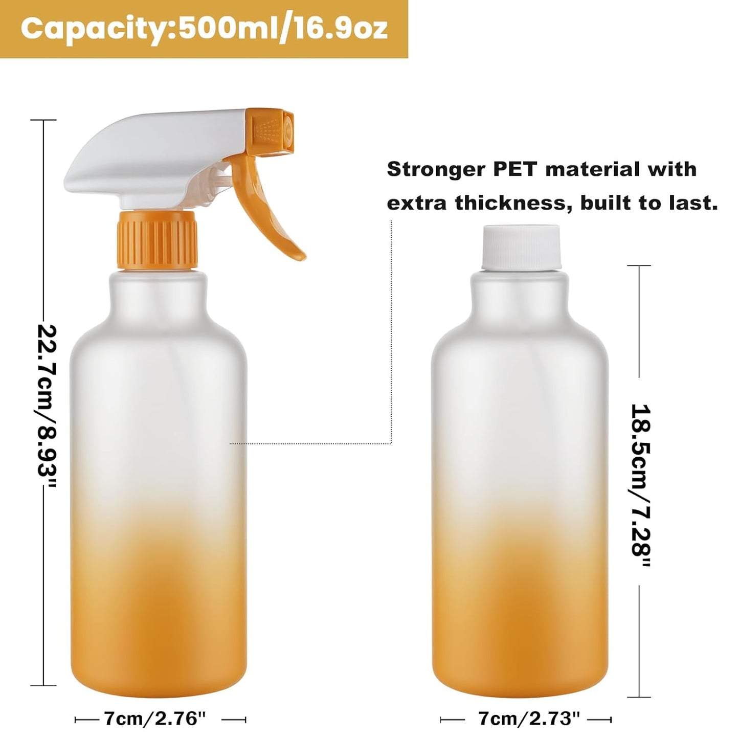 Plastic Spray Bottles Empty Spray Bottle 16.9oz/500ml 2 Pack Heavy Duty Spraying Bottles Mist/Stream Water Bottle for Cleaning Solutions, Essential Oils, Hair (Clear)