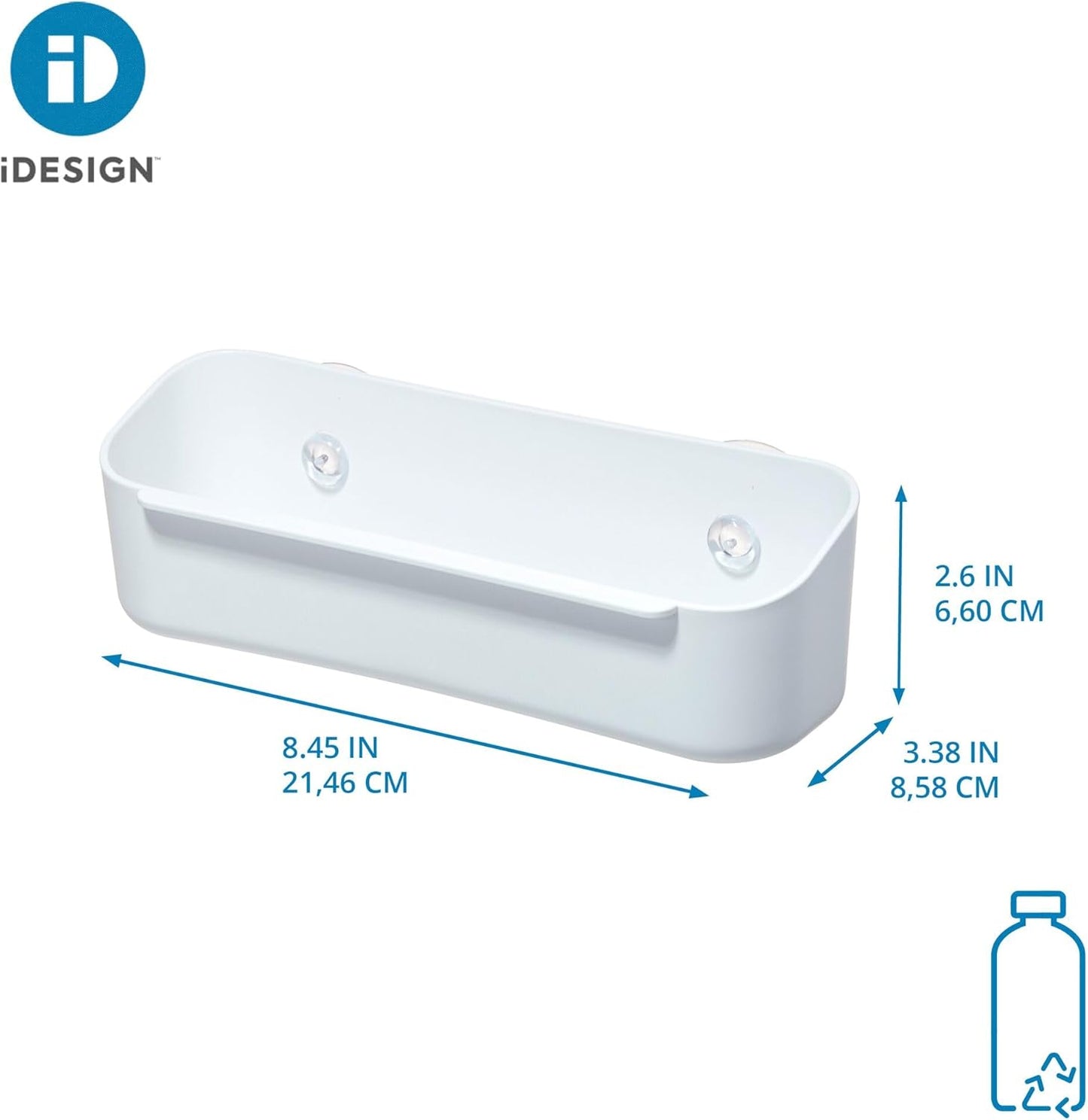 iDesign Recycled Plastic Double Suction Sink Caddy, White