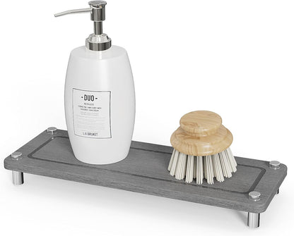 Kitchen Sink Caddy Water Absorbing Stone Tray For Sink, Diatomite Bathroom Countertop Tray Organizer, Faucet Stone Drying Mat Coaster Soap Dish Sponge Dispenser Holder (Grey)