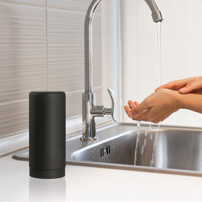 ElmRidge Dish Soap Silicone Dispenser for Kitchen Sink,Squeeze Washing Up Liquid and Hand Soap,Round refillable Silicone Bottles,Easy to Fill and to use, 8.5 oz,Black 2.4 x 2.4 x 5.5 inches (Gray)