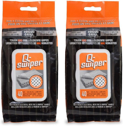 Proud Grill Q-Swiper Grill Cleaning Wipes - Bristle & Wire Free BBQ Cleaner, Heavy Duty Degreaser Wipes, Grease & Grime Remover for Outdoor Barbecue Grills, 40 Count, 1-Pack