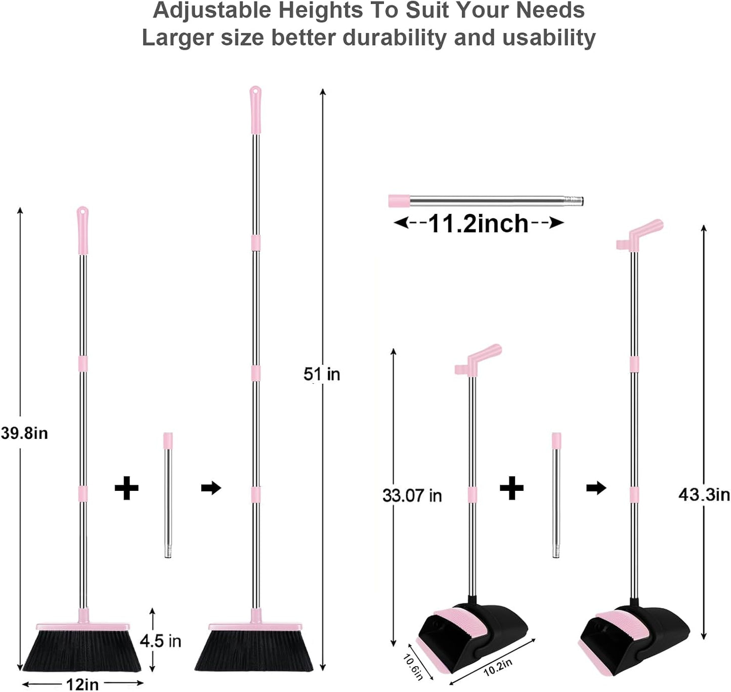 Purple Broom with Dustpan Combo Set, 51" Long Handle Household Cleaning Tool, Ideal Broom and Dustpan Set for Pet Hair and Home Use