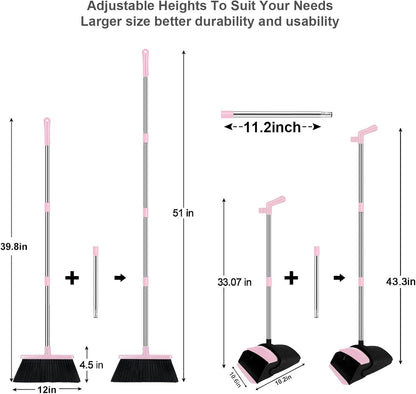 Purple Broom with Dustpan Combo Set, 51" Long Handle Household Cleaning Tool, Ideal Broom and Dustpan Set for Pet Hair and Home Use