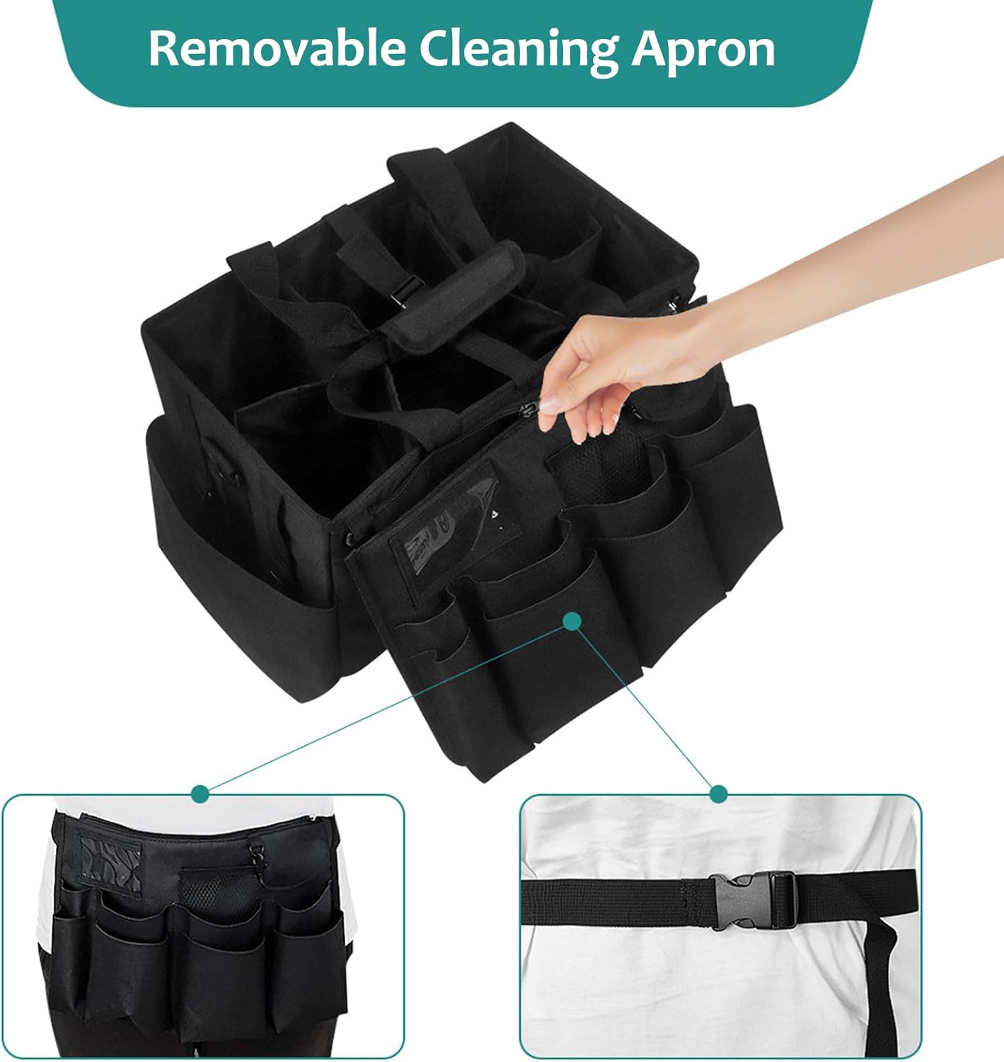 Qivine 17L Cleaning Caddy with Handle, Cleaning Supply Caddy Foldable Tool Bag Cleaning Products Organizers Portable Cleaning Bucket Organiser for Storing Towels(Blue)
