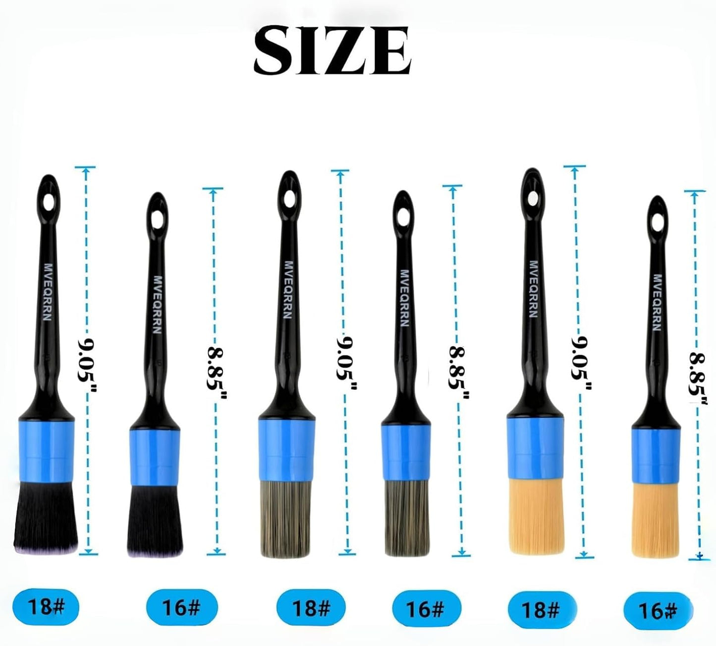 MVEQRRN 6pcs Car Detailing Brush Set-2pcs Boars Hair Car Detailing Brushes,2pcs Ultra Soft No Scratch Detailing Brush for Air Vent,Leather Seat 2pcs Detail Brushes car Detailing for Interior Exterior