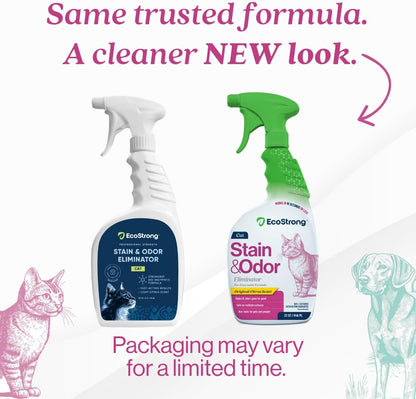 Eco Strong Cat Stain And Odor Remover | Enzyme Urine Odor Neutralizer - Stain Remover for Carpet, Litter Boxes, Bedding, and Laundry [Citrus Scent, 32 oz. Spray]