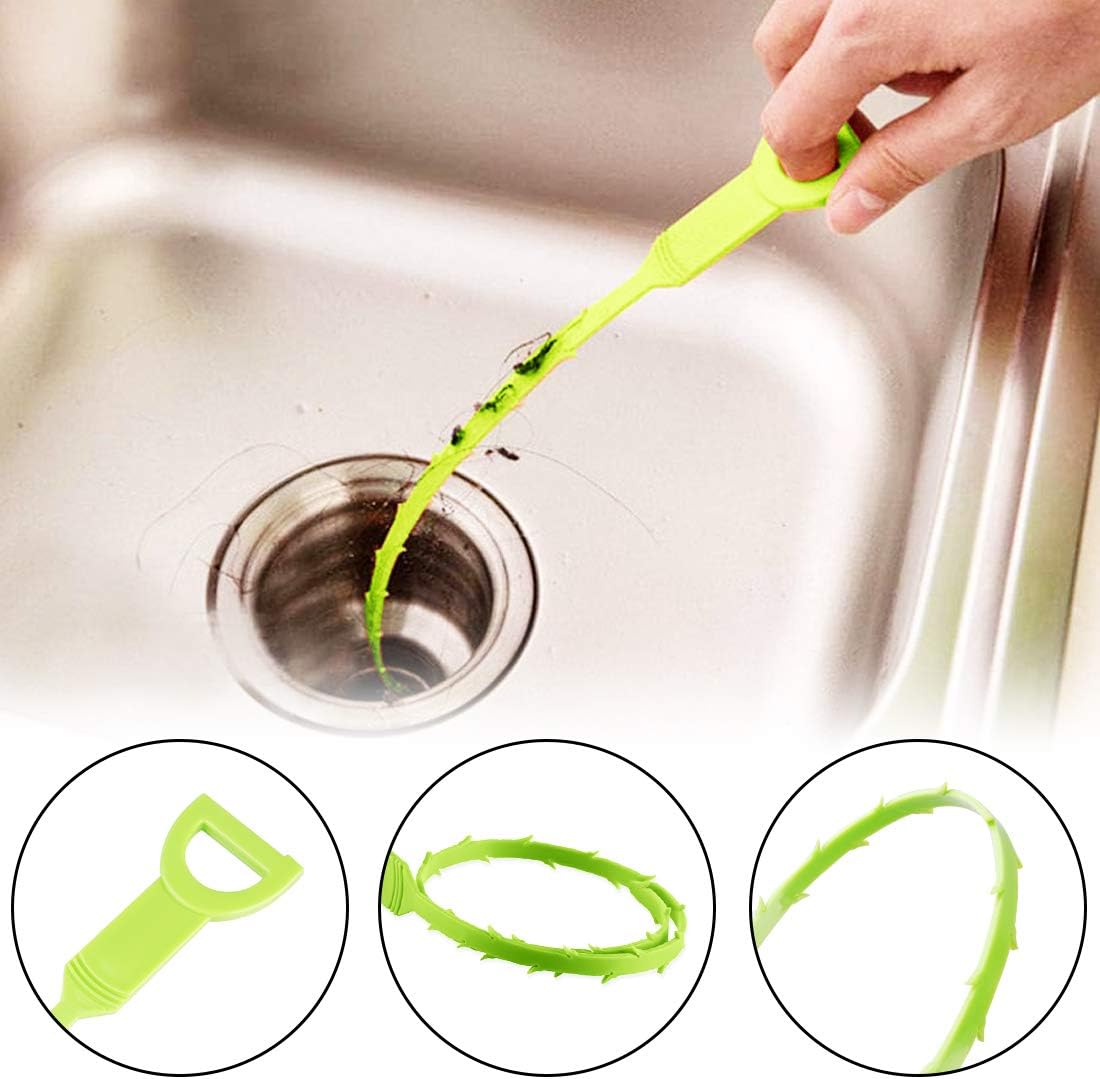 Snake Drain Hair Clog Remover Tool,34 Inch Stainless Steel Claw and 3 Pack 19. 7 Inch Plastic Sink Unclogger Tool, Sink Drain Cleaner for Kitchen, Tub Toilet (3+1)