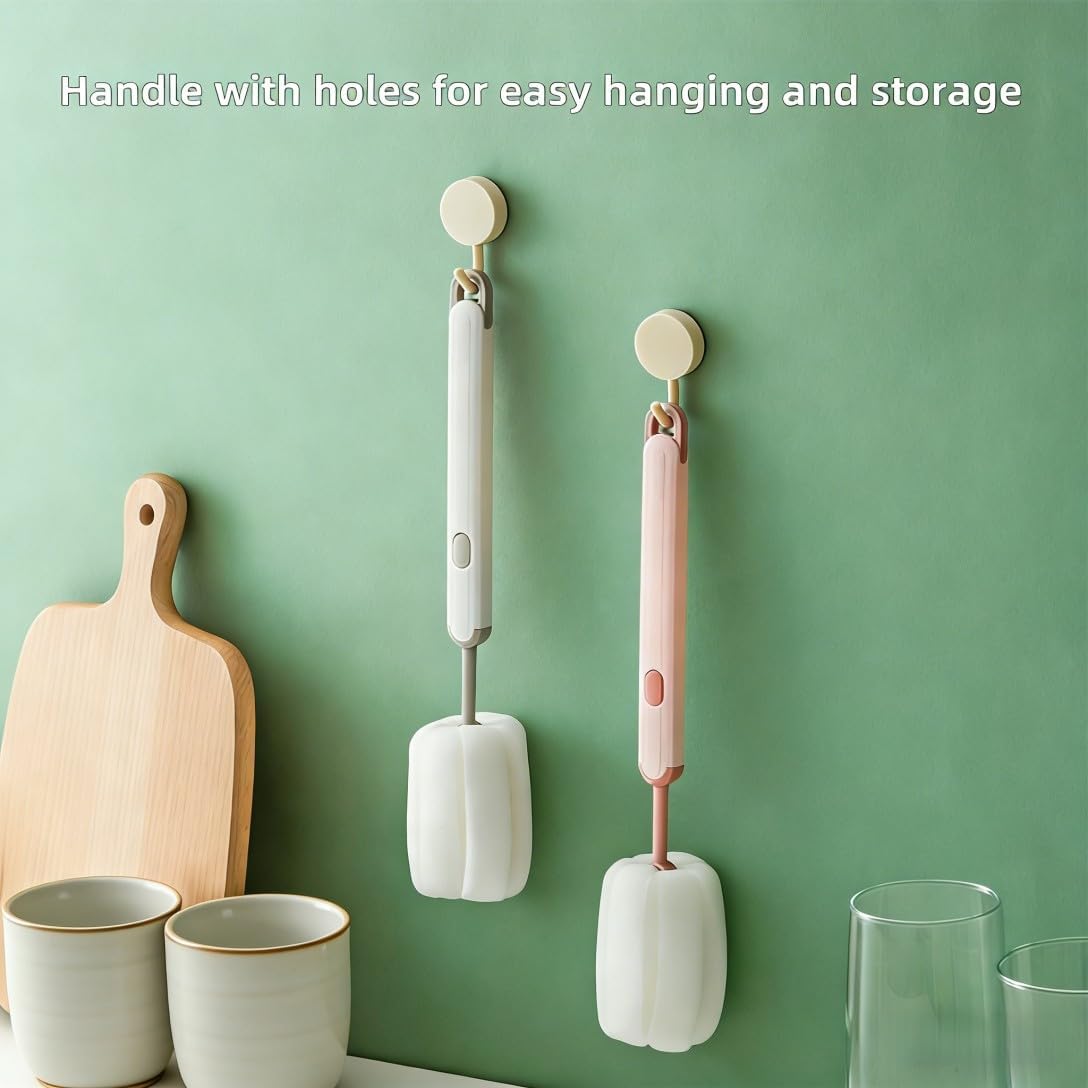 Bottle Brush Long Handle Cup Cleaner Brush Sponge Bottle Scrubber Detachable Handle Portable Sponge Cleaning Brush for Cups Wine Glasses Water Bottles Baby Bottles and Vacuum Flasks(3 PCS)