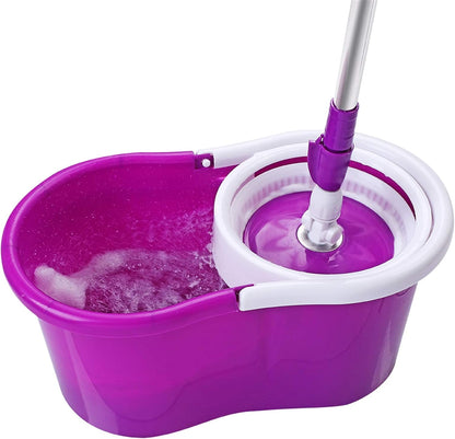 Mopping, 360° Microfiber Spin Mop with Bucket and Dual Mop Heads Self Wringing Spinning Mop Telescoping Handle Easy Floor Mop Floor Cleaning System for Home Kitchen Office Purple (US Stock)
