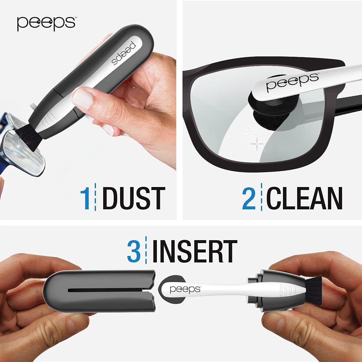 Peeps Glasses Cleaner - for Eyeglasses, Reading Glasses, and More - Lens Cleaner with Carbon Microfiber Tech-Injected Blue-1 Count (Pack of 1)