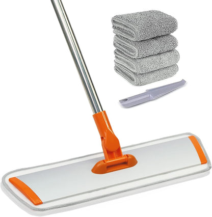 Microfiber Flat Wet-Dry Mop with 51" Adjustable Stainless Steel Handle, 4 Reusable Pads for Wet & Dry Mopping on Hardwood, Tile, Laminate & Vinyl Floors