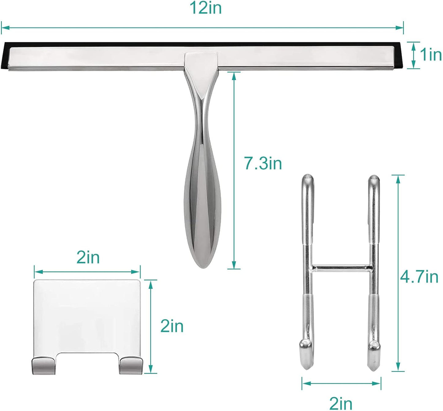 Shower Squeegee for Glass Doors,12-Inch Shower Glass Squeegee, Sliver Shower Squeegee for Shower Doors,Mirror,Windows, with Shower Door Hook and Adhesive Hook