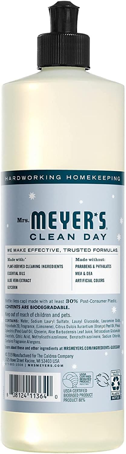 MRS. MEYER'S CLEAN DAY Liquid Dish Soap, Cruelty Free Formula, Lavender Scent, 16 oz