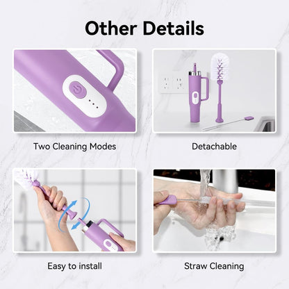 Rechargeable Electric Bottle & Cup Brush, 360° Thorough Cleaning Without Blind Spots, Suitable for Baby Bottles, 40-Ounce Mugs, Straws, Wine Glasses, etc., Easy to Air-Dry and Portable