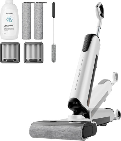 uwant Wet Dry Vacuum Cleaner 180°Lay-Flat Push-in Vacuum Mop All in One with 18000Pa Suction Auto Self-Cleaning Anti Odor Stick Dual-Edge Vacuum Cleaner Set of 1 for Hard Floor/Carpet D100