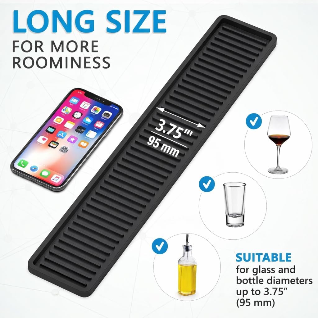 ZAPPOWARE Silicone Kitchen Sink Caddy Sponge Holder 11"x 4.33", Gray - Bathroom Vanity Tray Organizer, Kitchen Soap Tray for Dish Scrubber, Soap Dispenser and Sponge