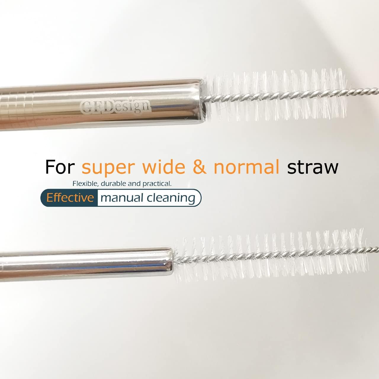GFDesign Drinking Straw Cleaning Brushes Set 17" Extra Long 1/2" Extra Wide Pipe Tube Cleaner Nylon Bristles Stainless Steel Handle - 17" x 1/2" (12 mm) - Set of 4