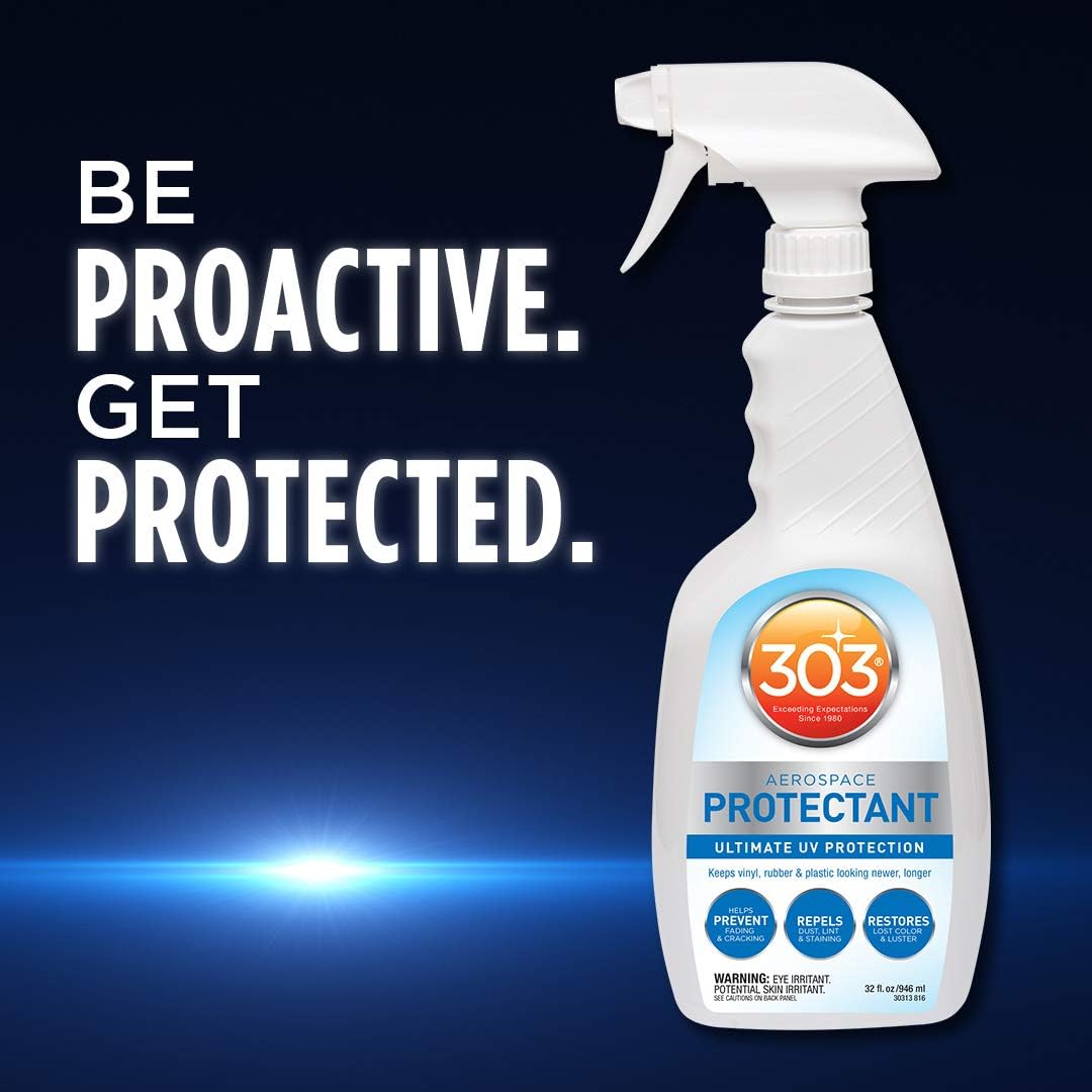303 Products (30308CSR) UV Protectant Spray for Vinyl, Plastic, Rubber, Fiberglass, Leather & More – Dust and Dirt Repellant - Non-Toxic, Matte Finish, 16 Fl. oz., White