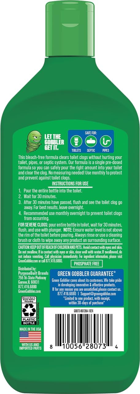 Green Gobbler Liquid Toilet Plunger | Clog Remover | Safe for Toilets and Septic
