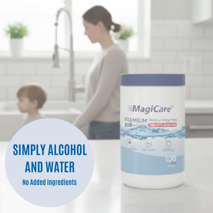 MagiCare 75% Large Alcohol Wipes (2, 100ct Canisters, 200ct) - Hand Sanitizer Wipes, Unscented Hand Wipe, Cleaning, Sanitizing Wipe - Home, Office, Classroom, Car, Camping