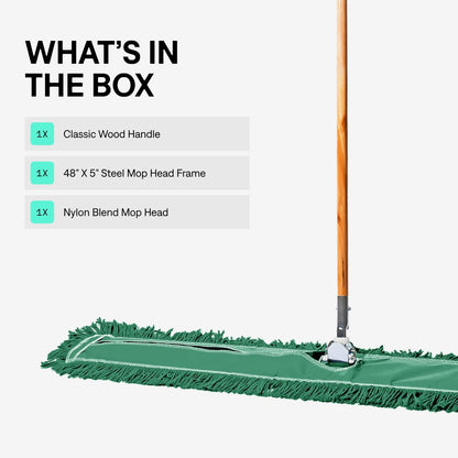 36 Inch Green Commercial Dust Mop & Floor Sweeper – Wood Handle Floor Mop for Tile, Hardwood & Concrete