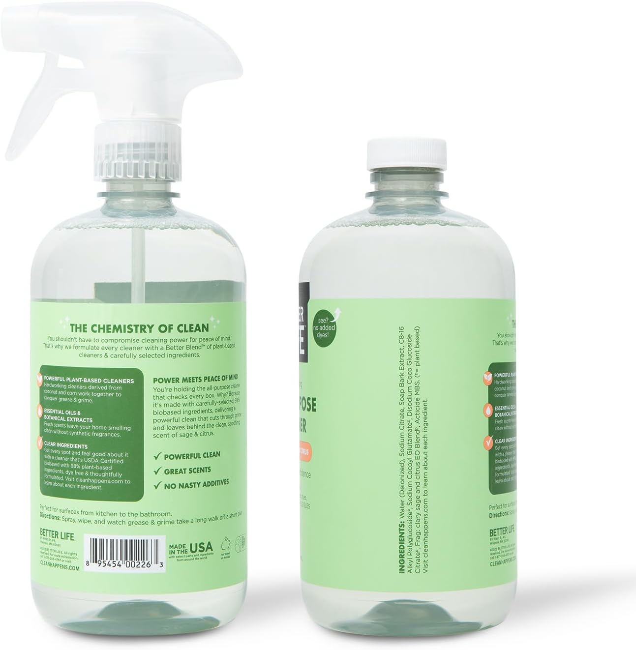 Better Life All Purpose Cleaner - Multipurpose Home and Kitchen Cleaning Spray for Glass, Countertops, Appliances, Upholstery & More - Multi-surface Spray Cleaner - 24oz (Pack of 2) Unscented