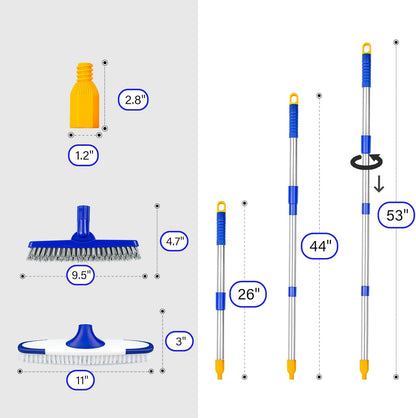 ITTAR Grout Brush with Long Adjustable Handle, Swivel Scrub Brush, V-Shape Grout Line Scrubber with Stiff Bristle for Deep Cleaning Tile Grout, Shower, Kitchen, Hard-to-Reach Corners