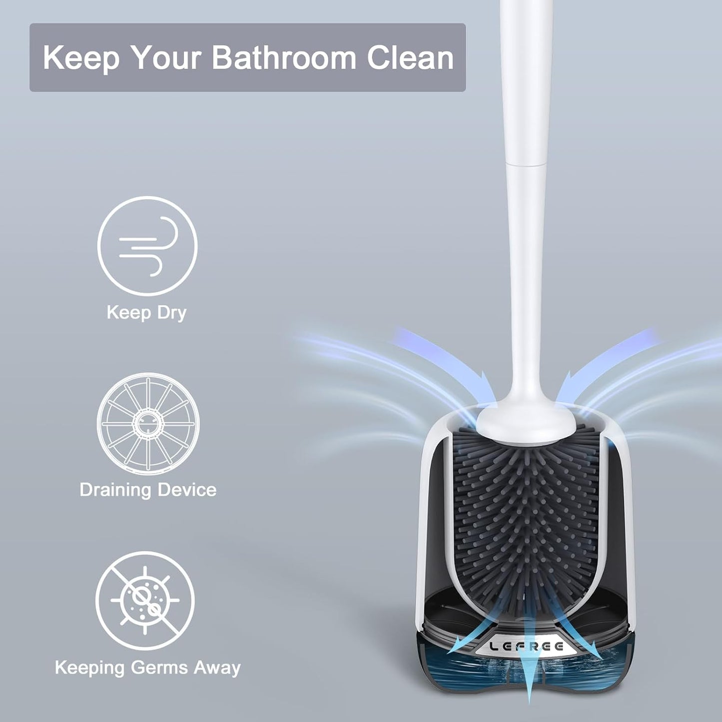 Lefree 2 Pack Silicone Toilet Bowl Brush and Holder Set with Ventilated Holder, Floor Standing & Wall Mounted Toilet Scrubber