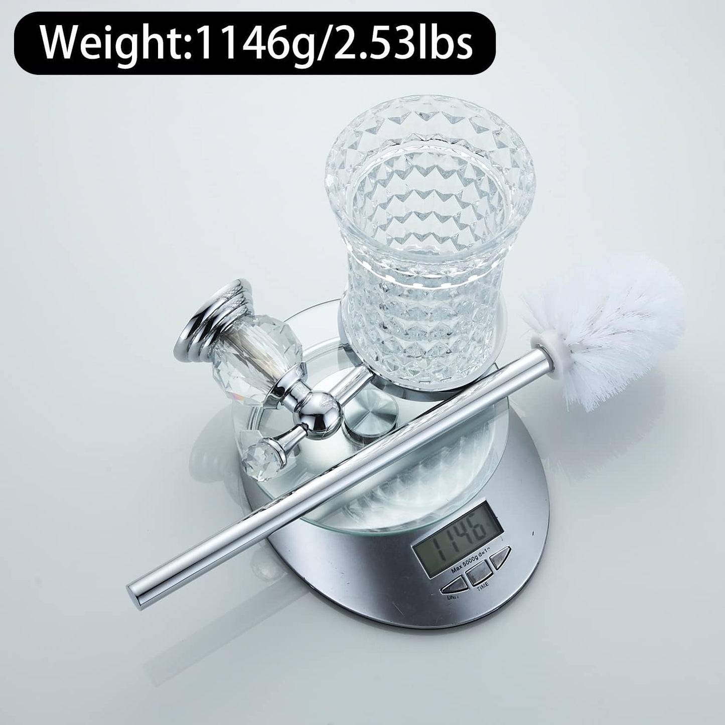 WOLIBEER Crystal Toilet Brush Holder, Polished Gold Brush Handle with Replaceable Brush Head, Stainless Steel Bathroom Cleaning Set Wall Mounted