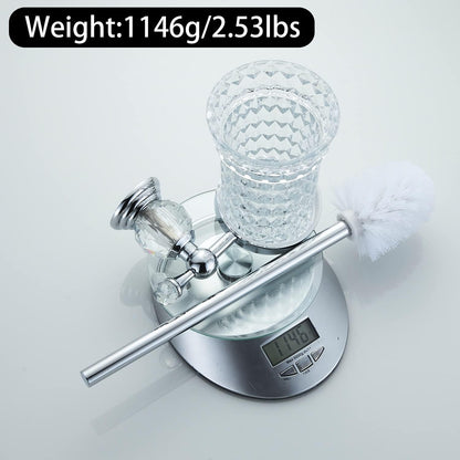 WOLIBEER Crystal Toilet Brush Holder, Polished Gold Brush Handle with Replaceable Brush Head, Stainless Steel Bathroom Cleaning Set Wall Mounted