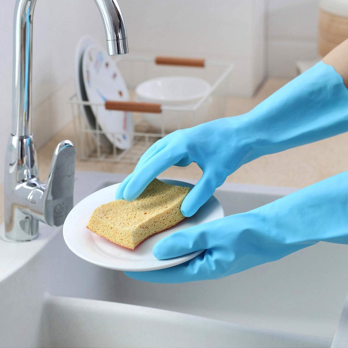 HSL Household Cleaning Gloves - 2 Pairs Reusable Kitchen Dishwashing Gloves with Latex Free, Cotton lining, Waterproof, Non-Slip, Ideal for Dishes, Household Chores, and Gardening (Medium)