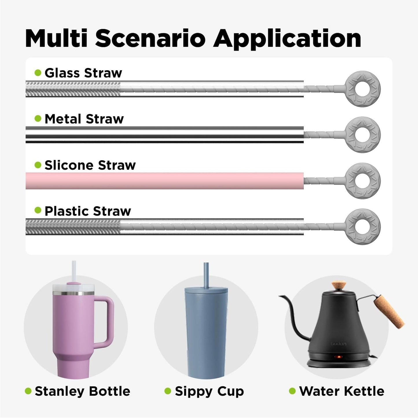 2 Pcs Silicone Straw Cleaner Brush, Extra Long Cleaning Brushes for Straws, 6mm&9mm, Blue