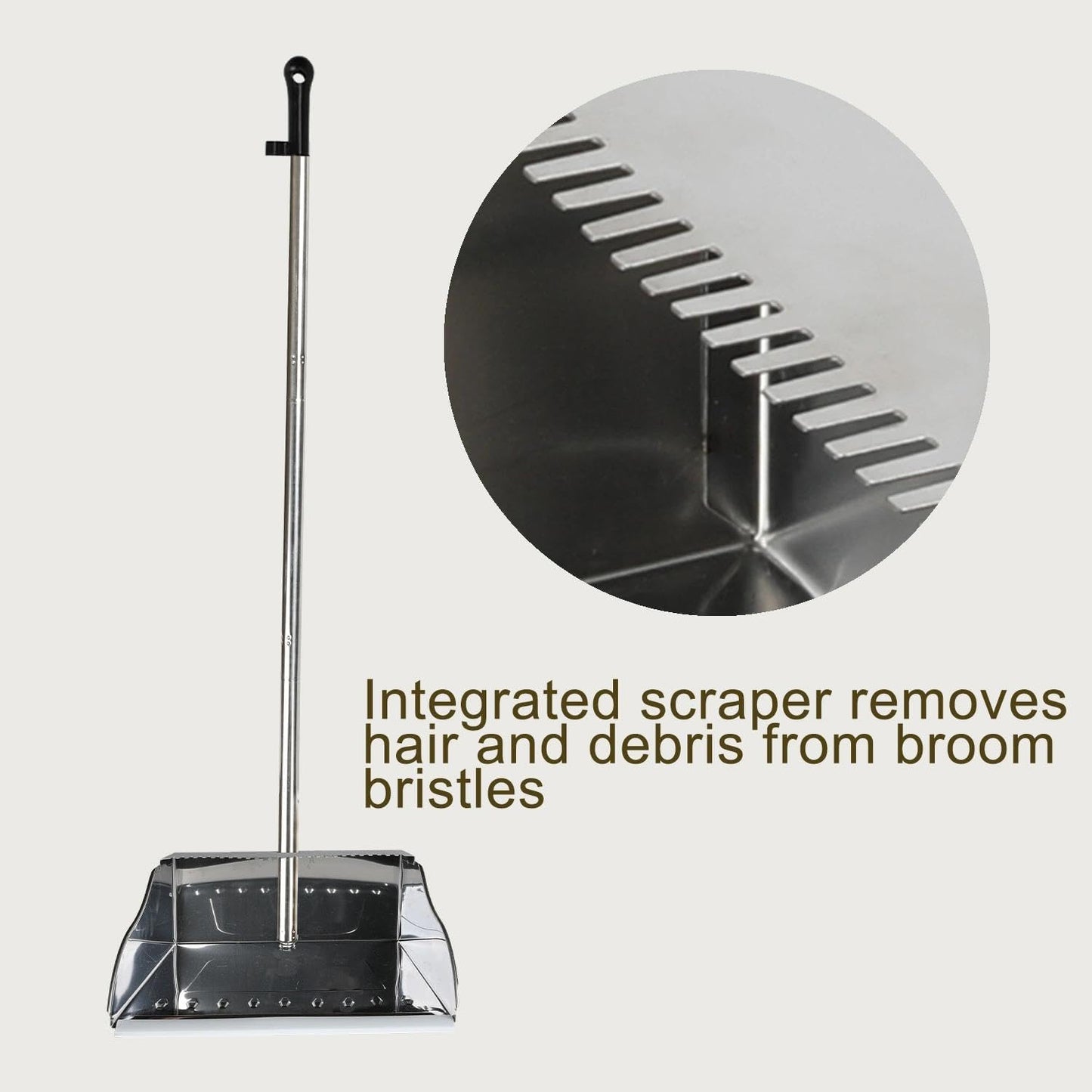 Metal Dustpan with Broom Set, Long Handle Stainless Steel Dustpan,Heavy Duty Standing Dust Pan with Teeth, Indoor Outdoor Up for Home Kitchen Lobby Room Office