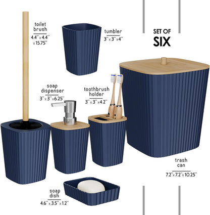 Clara Clark Bathroom Set - Sage Green Bathroom Accessories Set, 6PC Bathroom Accessory Set, Bathroom Sets with Toilet Brush, Trash Can & Soap Dispenser