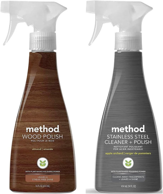 Method Stainless Steel Cleaner + Polish 14 oz Wood Polish, 14 oz. Bundle, 2 ct.