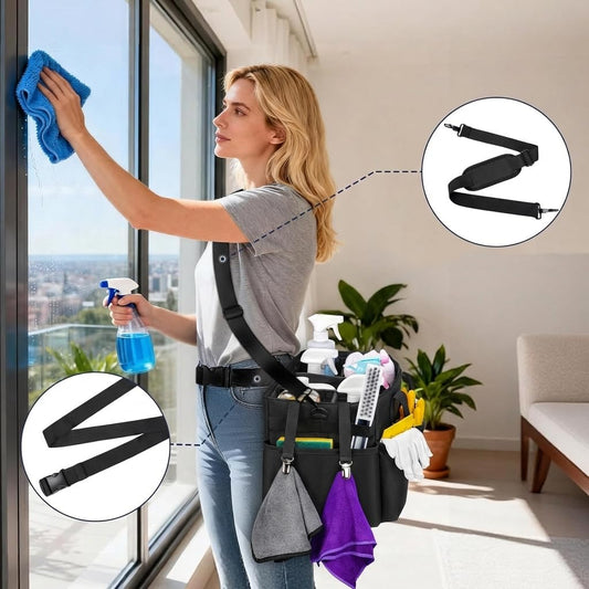 Ytonet Wearable Cleaning Caddy Bag, Large Cleaning Supplies Organizer with 4 Foldable Dividers, Kitchen Caddy Organizer with Handle & Adjustable Shoulder Straps for Cleaners & Housekeeper, Blue