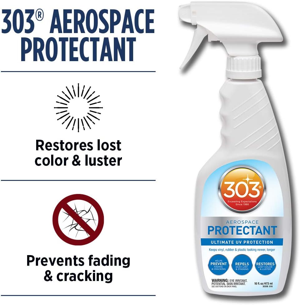 303 Products (30308CSR) UV Protectant Spray for Vinyl, Plastic, Rubber, Fiberglass, Leather & More – Dust and Dirt Repellant - Non-Toxic, Matte Finish, 16 Fl. oz., White