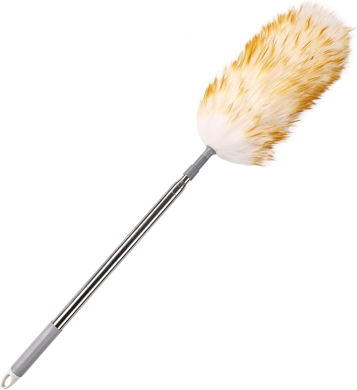 Lambswool Duster for Cleaning with Solid Wooden Handle Leather Hang Strap 87.8" Removable Retractable Feather Duster for Cleaning Ceiling Fans Window Blinds Interior Roof Furniture(2 Pack)