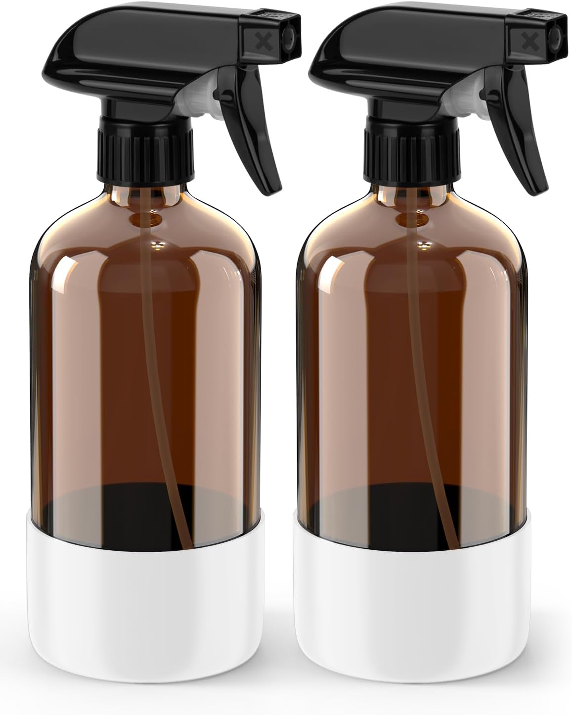 Bontip Glass Spray Bottle with Silicone Sleeve Protection, Amber Glass Spray Bottle Set for Window Cleaner Aromatherapy Facial Hydration Watering Flowers Hair Care 2 Pack/16 oz (Black & Brown)