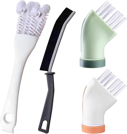 Crevice Cleaning Brush Set，Grill Brush，Hard Bristle Crevice Cleaner Connected to Mineral Water Bottle，for use in: Kitchen, Bathroom Sinks and Corners, Crevices, Window Tracks, and Tight Spaces.4pcs