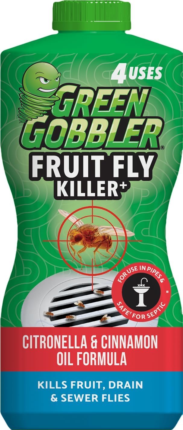 Green Gobbler Fruit Fly Killer+ - Kills Fruit Flies, Drain Flies & Sewer Flies, Gel Treatment for Use in Sinks & Pipes - Safe for Septic Systems, 32oz - Up to 8 USES (2 Pack)