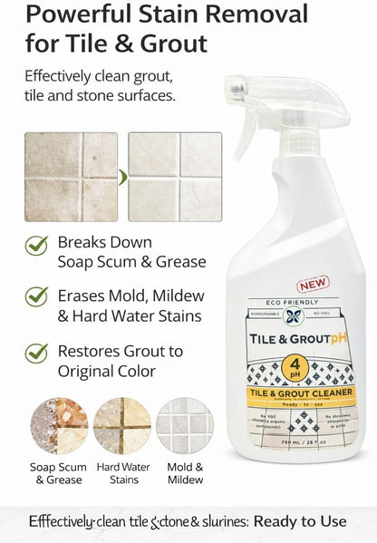 Tile & Grout pH – Eco-Friendly Acidic Tile & Grout Cleaner (pH 4) – Removes Hard Water, Soap Scum & Grime – No VOCs, Biodegradable, 25 fl oz
