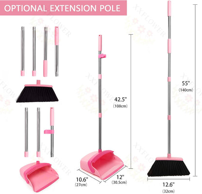 Broom and Dustpan Set, Dustpans with Broom Combo for Home, Heavy Dust Broom and Dustpan Combo, Long Handle Dust Pan and Broom Set for Kitchen, Office, Pet Hair,Beige, Pack of 1