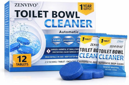 ZENVIVIO Automatic Toilet Bowl Cleaner Tablets, Blue Gel Toilet Tank Cleaners, Septic-Safe Hard Water Ring Stain Remover, Heavy Duty Toilet Deodorizer & Smell Eliminator, Fresh Scent